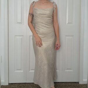 Elegant Tie-Shoulder Cream Slip Dress